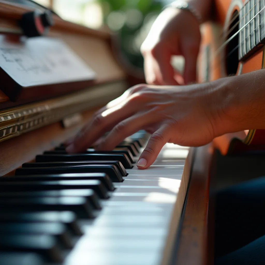 Sala de música acogedora con varios instrumentos